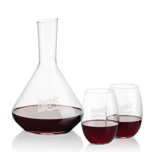 Corporate Recognition Gifts - Etched Barware - Terrassa Carafe & Carlita Stemless Wine