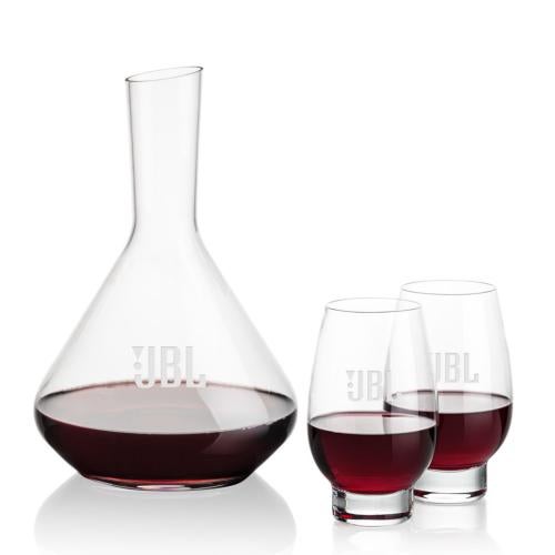 Corporate Recognition Gifts - Etched Barware - Terrassa Carafe & Glenarden Stemless Wine
