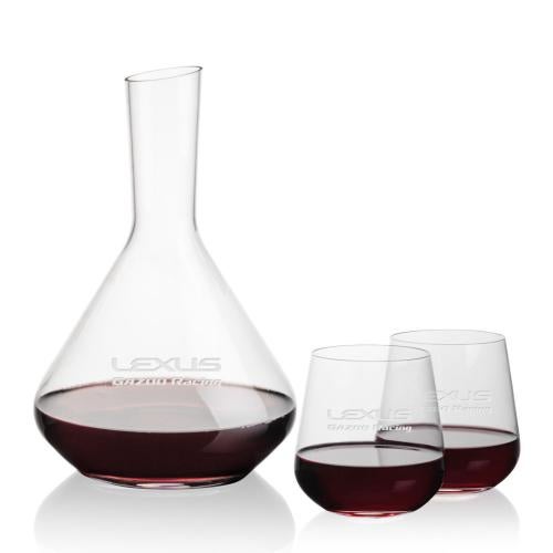 Corporate Recognition Gifts - Etched Barware - Terrassa Carafe & Howden Stemless Wine