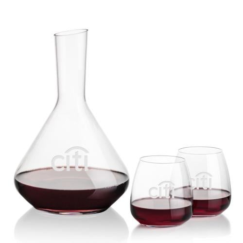 Corporate Recognition Gifts - Etched Barware - Terrassa Carafe & Hogarth Stemless Wine