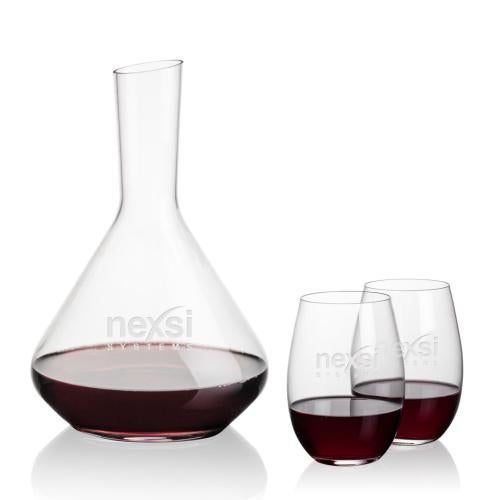 Corporate Recognition Gifts - Etched Barware - Terrassa Carafe & Laurent Stemless Wine