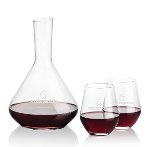 Corporate Recognition Gifts - Etched Barware - Terrassa Carafe & Reina Stemless Wine
