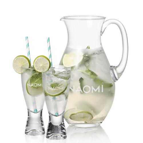 Corporate Recognition Gifts - Etched Barware - Charleston Pitcher & Bastien Cocktail