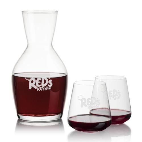 Corporate Recognition Gifts - Etched Barware - Westwood Carafe & Breckland Stemless