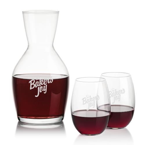 Corporate Recognition Gifts - Etched Barware - Westwood Carafe & Carlita Stemless