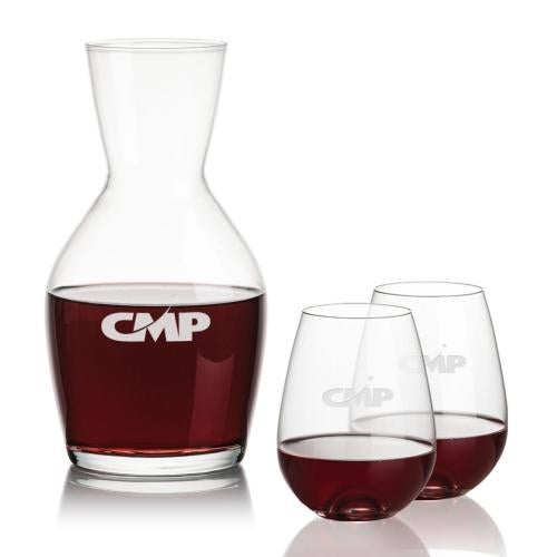 Corporate Recognition Gifts - Etched Barware - Westwood Carafe & Edderton Stemless
