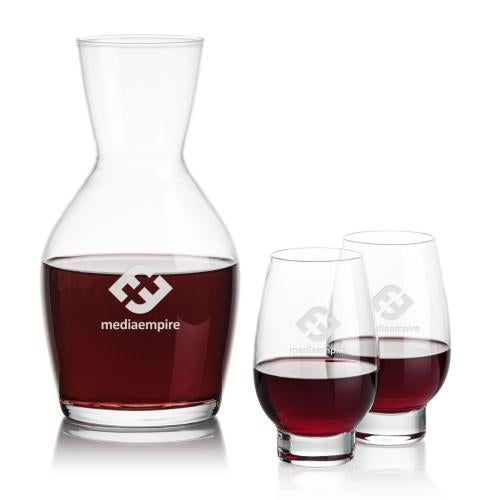 Corporate Recognition Gifts - Etched Barware - Westwood Carafe & Glenarden Stemless