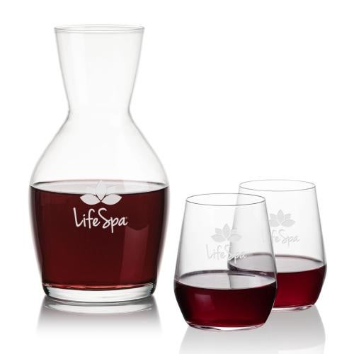 Corporate Recognition Gifts - Etched Barware - Westwood Carafe & Germain Stemless