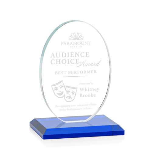 Corporate Awards - Glass Awards - Colored Glass Awards - Austin Blue (Vert) Circle Crystal Award