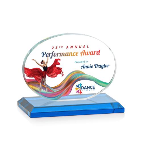 Corporate Awards - Full Color Awards - Austin (Horiz) Full Color Sky Blue Circle Crystal Award