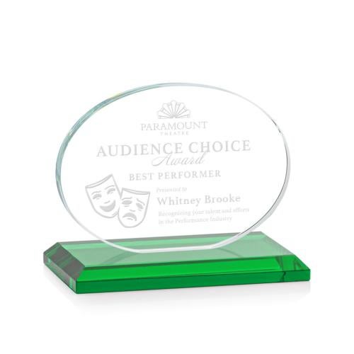 Corporate Awards - Glass Awards - Colored Glass Awards - Austin Green (Horiz) Circle Crystal Award