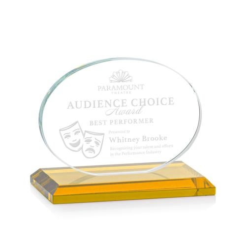 Corporate Awards - Glass Awards - Colored Glass Awards - Austin Amber (Horiz) Circle Crystal Award