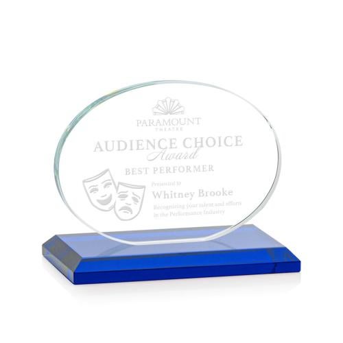 Corporate Awards - Glass Awards - Colored Glass Awards - Austin Blue (Horiz) Circle Crystal Award