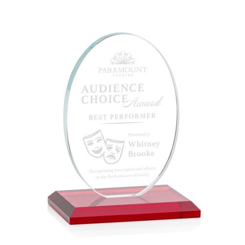 Corporate Awards - Crystal Awards - Colored Crystal - Red Crystal Awards - Austin Red (Vert) Circle Crystal Award