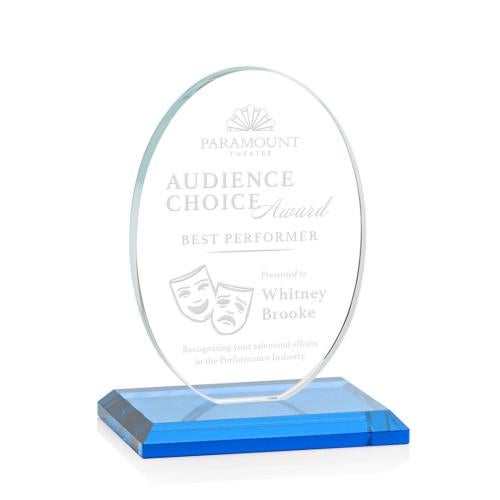 Corporate Awards - Crystal Awards - Austin Sky Blue (Vert) Circle Crystal Award
