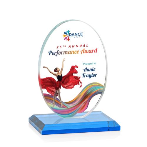 Corporate Awards - Full Color Awards - Austin (Vert) Full Color Sky Blue Circle Crystal Award