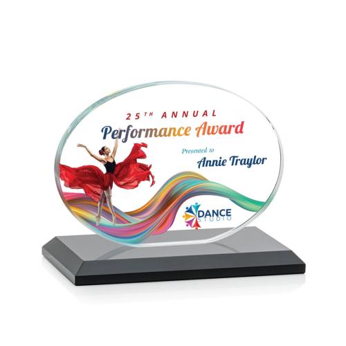 Corporate Awards - Full Color Awards - Austin (Horiz) Full Color Black  Circle Crystal Award