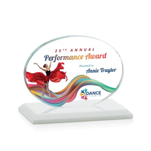Corporate Awards - Full Color Awards - Austin (Horiz) Full Color White Circle Crystal Award