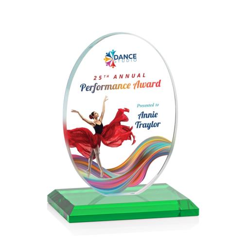 Corporate Awards - Glass Awards - Colored Glass Awards - Austin (Vert) Full Color Green Circle Crystal Award