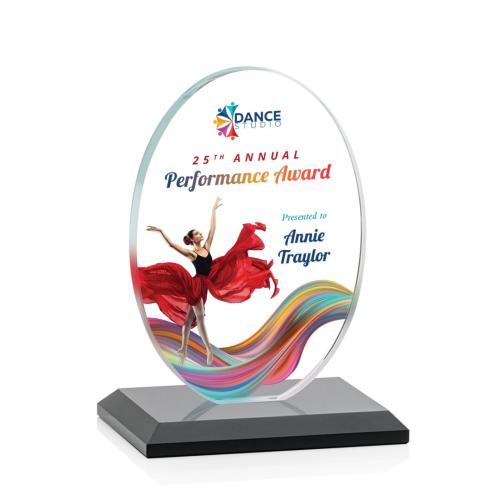 Corporate Awards - Full Color Awards - Austin (Vert) Full Color Black  Circle Crystal Award