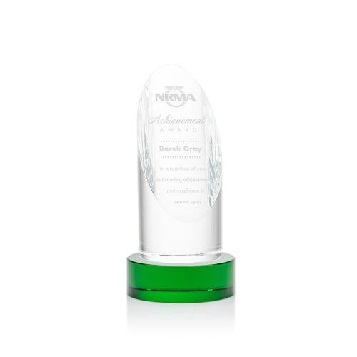 Corporate Awards - Crystal Awards - Crystal Pillar Awards - Lauder Green on Base Obelisk Crystal Award