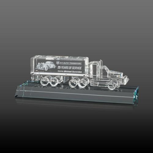 Corporate Awards - Modern Awards - Crystal 18 Wheeler on Base 3D - Clear