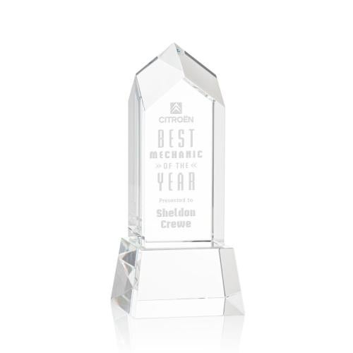 Corporate Awards - Crystal Awards - Crystal Pillar Awards - Clarington Clear on Base Obelisk Crystal Award