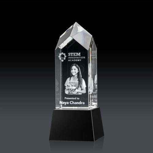 Corporate Awards - Crystal Awards - Crystal Pillar Awards - Clarington on Base 3D - Black