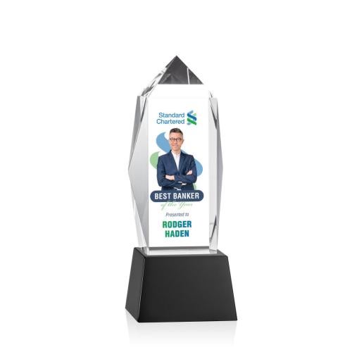 Corporate Awards - Crystal Awards - Crystal Pillar Awards - Bloomington Full Color Black on Base Obelisk Crystal Award