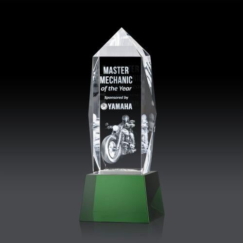 Corporate Awards - Crystal Awards - Crystal Pillar Awards - Bloomington on Base 3D - Green
