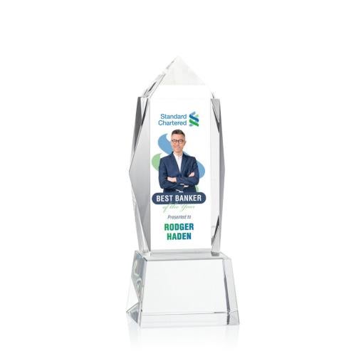 Corporate Awards - Crystal Awards - Crystal Pillar Awards - Bloomington Full Color Clear on Base Obelisk Crystal Award