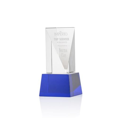 Corporate Awards - Crystal Awards - Crystal Pillar Awards - Easton Blue on Base Obelisk Crystal Award