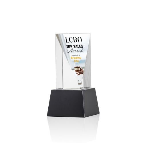 Corporate Awards - Crystal Awards - Crystal Pillar Awards - Easton Full Color Black on Base Obelisk Crystal Award