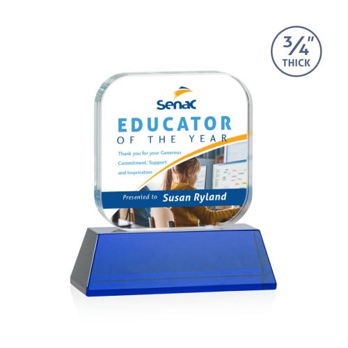 Corporate Awards - Glass Awards - Colored Glass Awards - App Full Color Blue on Newhaven Crystal Award