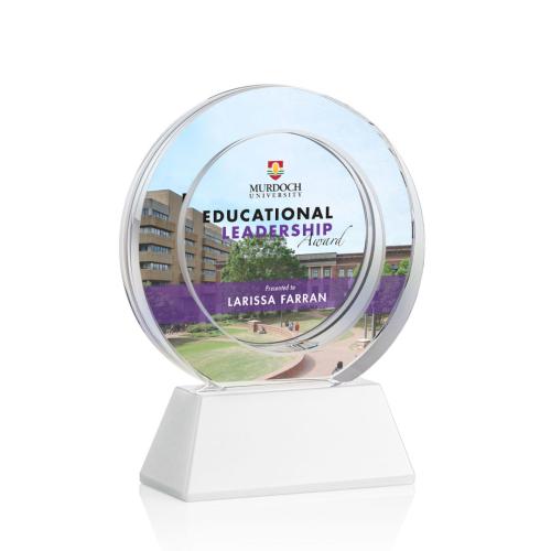 Corporate Awards - Crystal Awards - Templeton Full Color White on Base Circle Crystal Award