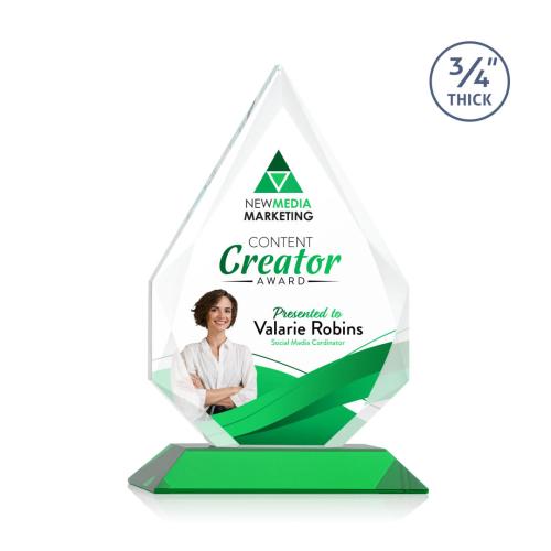 Corporate Awards - Glass Awards - Colored Glass Awards - Hawthorne Full Color Green Arch & Crescent Crystal Award