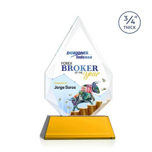 Corporate Awards - Glass Awards - Colored Glass Awards - Hawthorne Full Color Amber on Newhaven Arch & Crescent Crystal Award
