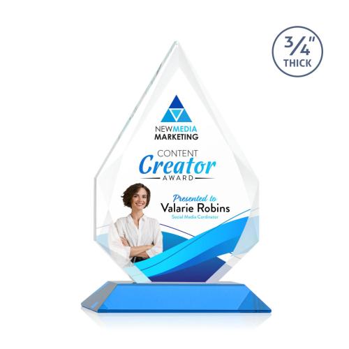 Corporate Awards - Full Color Awards - Hawthorne Full Color Sky Blue Arch & Crescent Crystal Award
