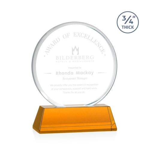 Corporate Awards - Glass Awards - Colored Glass Awards - Blackpool Amber on Newhaven Circle Crystal Award