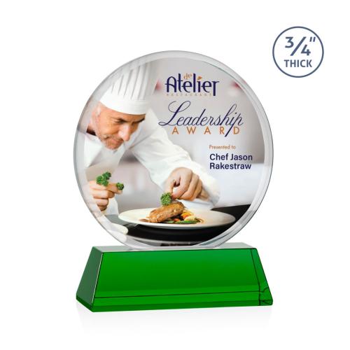 Corporate Awards - Glass Awards - Colored Glass Awards - Blackpool on Newhaven Full Color Green Circle Crystal Award