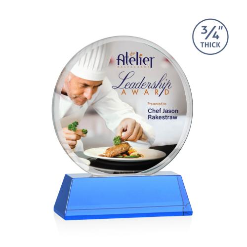 Corporate Awards - Full Color Awards - Blackpool on Newhaven Full Color Sky Blue Circle Crystal Award