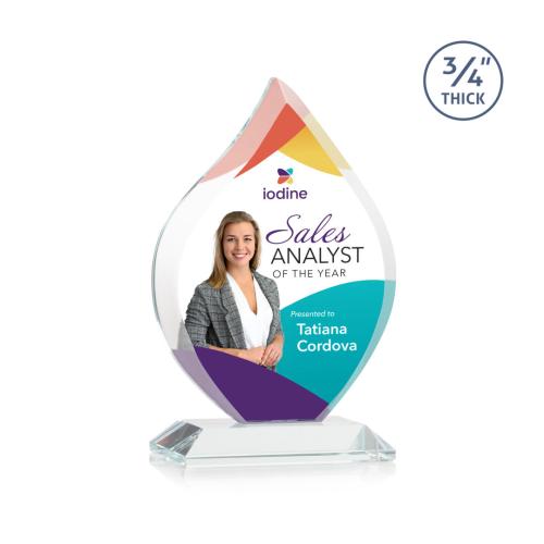Corporate Awards - Crystal Awards - Crystal Flame Awards - Worthington Full Color Clear Flame Crystal Award