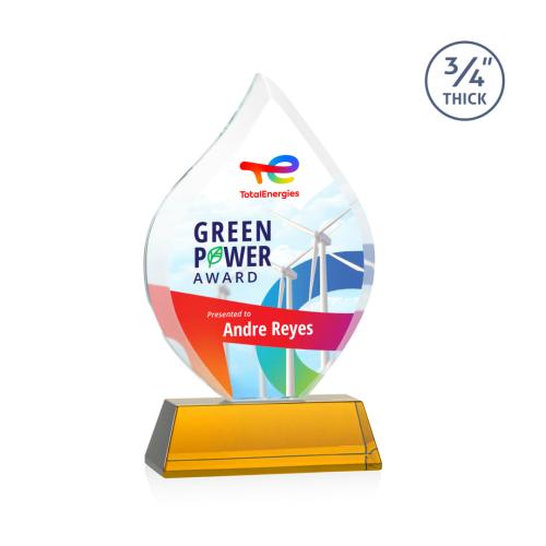Corporate Awards - Crystal Awards - Crystal Flame Awards - Worthington Full Color Amber on Newhaven Flame Crystal Award