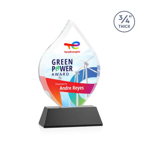Corporate Awards - Crystal Awards - Crystal Flame Awards - Worthington Full Color Black on Newhaven Flame Crystal Award