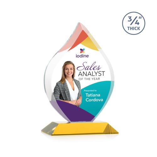 Corporate Awards - Crystal Awards - Crystal Flame Awards - Worthington Full Color Amber Flame Crystal Award