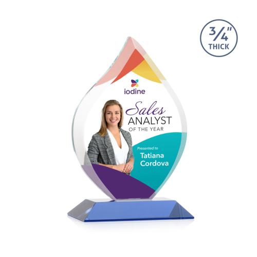 Corporate Awards - Crystal Awards - Crystal Flame Awards - Worthington Full Color Blue Flame Crystal Award
