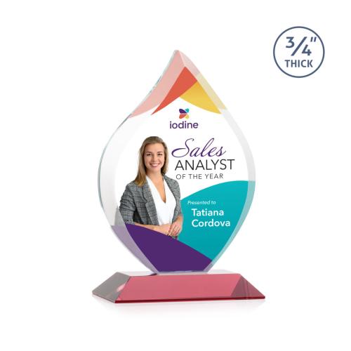 Corporate Awards - Crystal Awards - Colored Crystal - Red Crystal Awards - Worthington Full Color Red Flame Crystal Award