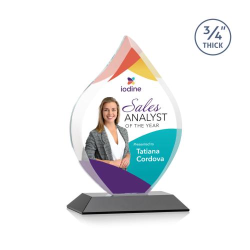 Corporate Awards - Crystal Awards - Crystal Flame Awards - Worthington Full Color Black Flame Crystal Award