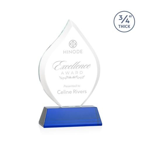 Corporate Awards - Crystal Awards - Crystal Flame Awards - Worthington Blue on Newhaven Base Flame Crystal Award