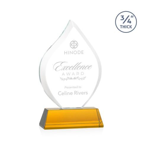 Corporate Awards - Crystal Awards - Crystal Flame Awards - Worthington Amber on Newhaven Base Flame Crystal Award